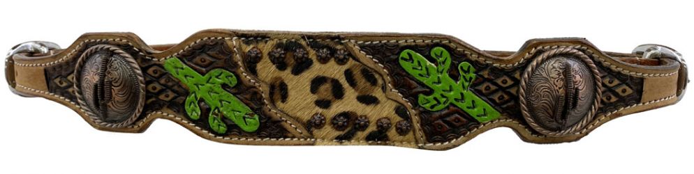 Showman Cheetah Inlay wither strap with hand painted cactus accents
