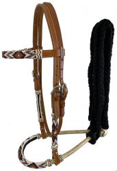 Showman Leather bosal headstall with southwest design beaded overlays and black cotton mecate reins