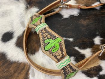 Showman Hand Painted Cactus Bosal with Cotton Mecate reins #2