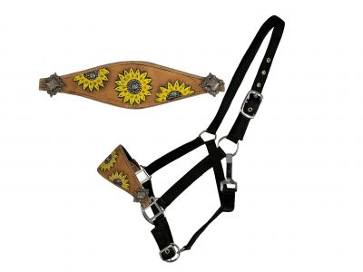 Showman  Leather bronc halter with hand painted sunflower design