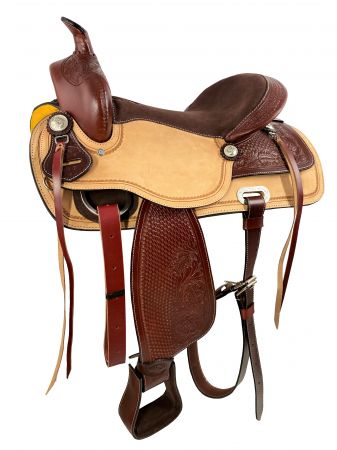 16", 17" Double T two-tone Pleasure Style Saddle with suede seat. Full QH Bars