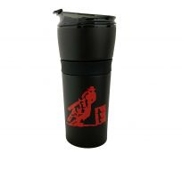 16oz Coated Black tumbler with red Barrel Racer decal