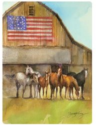 Tempered Glass Cutting Board - Watercolor Horses and Barn