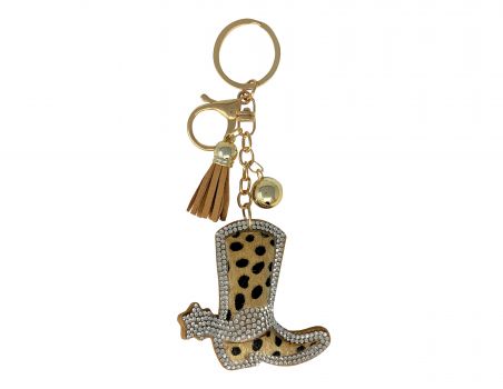 Bedazzled hair on cheetah boot keychain