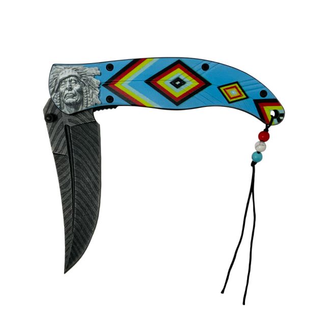 Blue Tribal Chief Assisted Folding Knife