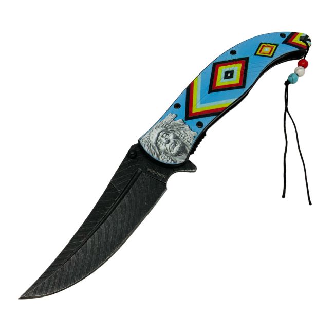 Blue Tribal Chief Assisted Folding Knife #3