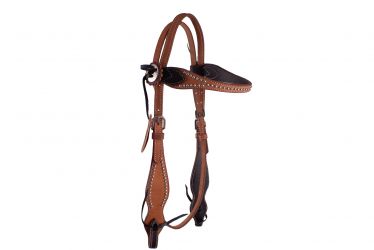 Showman Argentina Cow leather Browband Headstall with dark brown accent trim