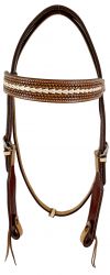 Showman Two-Tone Argentina cow leather headstall with Zig Zag Tooling and rawhide accent