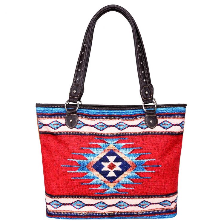 Montana West Red Aztec Canvas Tote Bag