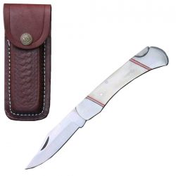 5" White Bone Handle Pocket Knife with Leather Sheath