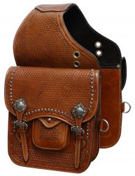 Showman Tooled leather saddle bag with engraved brushed nickel hardware