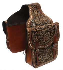 Showman Floral Tooled leather saddle bag with buckstitch accent