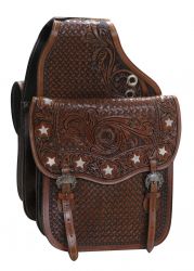Showman tooled leather saddle bag with hair-on cut out stars