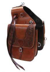 Showman Tooled leather saddle bag with snaps
