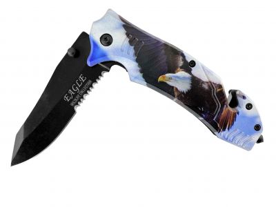 8" Spring Assist Knife with blue sky and eagle handle
