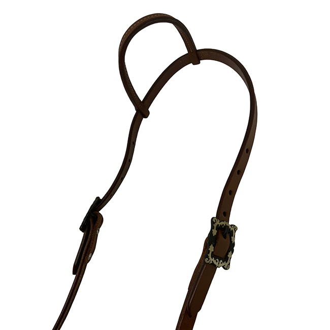 Showman Oiled Harness Single Ear Headstall With Floral Antique Buckle #2