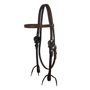 Showman Oiled Harness Browband Headstall With Heritage Steer Buckle