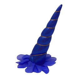6" Metallic blue clip-on unicorn horn with gold lacing