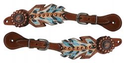 Showman Medium leather hand painted feather spur straps