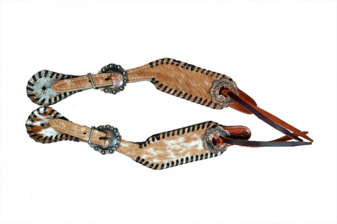 Showman Ladies Cowhide spur straps with black whip stitch edges