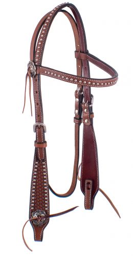 Showman Basket Tooled Browband Argentina Cow Leather Headstall