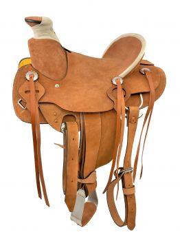 13" Wade Style Rough Out Youth Saddle with rawhide accents