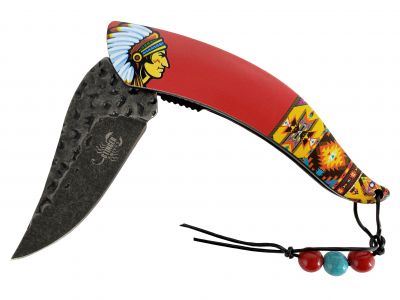 8.5" Knife with Aztec pattern and Indian on handle - red