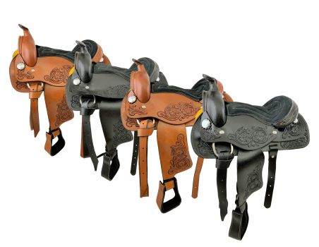 10", 12" Youth Western style pony saddle with floral tooled accents