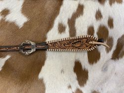 Showman Two Tone Argentina Cow Leather One Ear Headstall with Floral Tooled Inlays #3