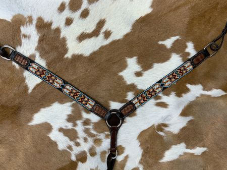 Showman Dark Brown Argentina Cow Leather Breast Collar with Aztec Beaded Inlays #2