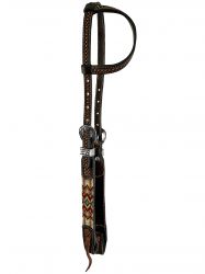 Showman Two Tone Argentina Cow Leather One Ear Headstall with Aztec Beaded Inlays