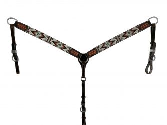 Showman Dark Brown Argentina Cow Leather Breast Collar with Southwest Beaded Inlays