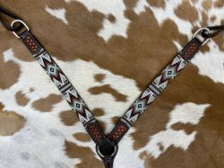 Showman Dark Brown Argentina Cow Leather Breast Collar with Southwest Beaded Inlays #2