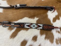 Showman Two Tone Argentina Cow Leather One Ear Headstall with Southwest Beaded Inlays #3