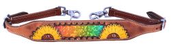 Showman Hand painted sunflower wither strap with multi colored metallic inlay