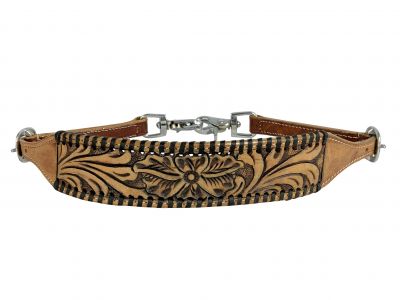 Showman Leather wither strap with tooled flowers and black whip stitching