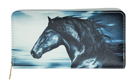 Black Horse Printed Zipper Wallet