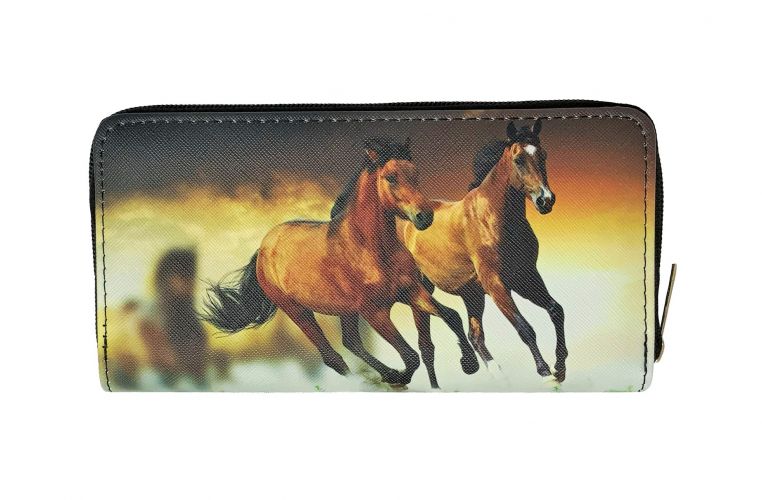 2 Horse Running Printed Zipper Wallet