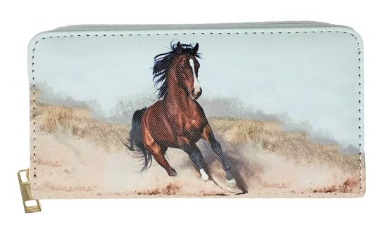 Brown Horse Running Printed Zipper Wallet