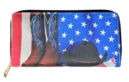 American Flag Hat and Boots Printed Zipper Wallet