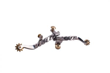 Showman YOUTH stainless steel twisted band spurs with brass rowel and buttons