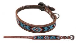 Showman Couture Beaded inlay leather dog collar with copper buckle