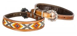 Showman Couture Genuine leather dog collar beaded inlay