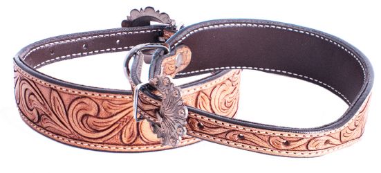 Showman Couture Leaf tooled leather dog collar
