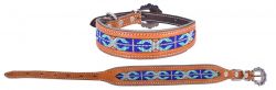 Showman Couture Genuine leather dog collar with a royal blue beaded inlay