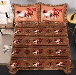 Queen Size 3 pc borrego comforter set with Geometric Running Horses