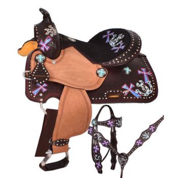 Double T Cowgirl Charm Youth Barrel Style Saddle Set - 12 Inch