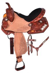 14", 15" Double T Barrel Saddle Set with floral tooling