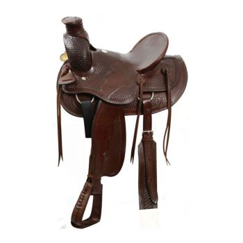 Buffalo Wade Style Hard Seat Saddle with Natural Rawhide - 16 Inch