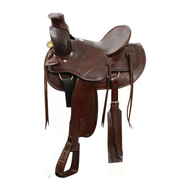 Buffalo Wade Style Hard Seat Saddle with Natural Rawhide - 16 Inch